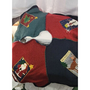 Christmas Tree Skirt Vintage Rauch Industries Fabric Embroidered Pictures Santa